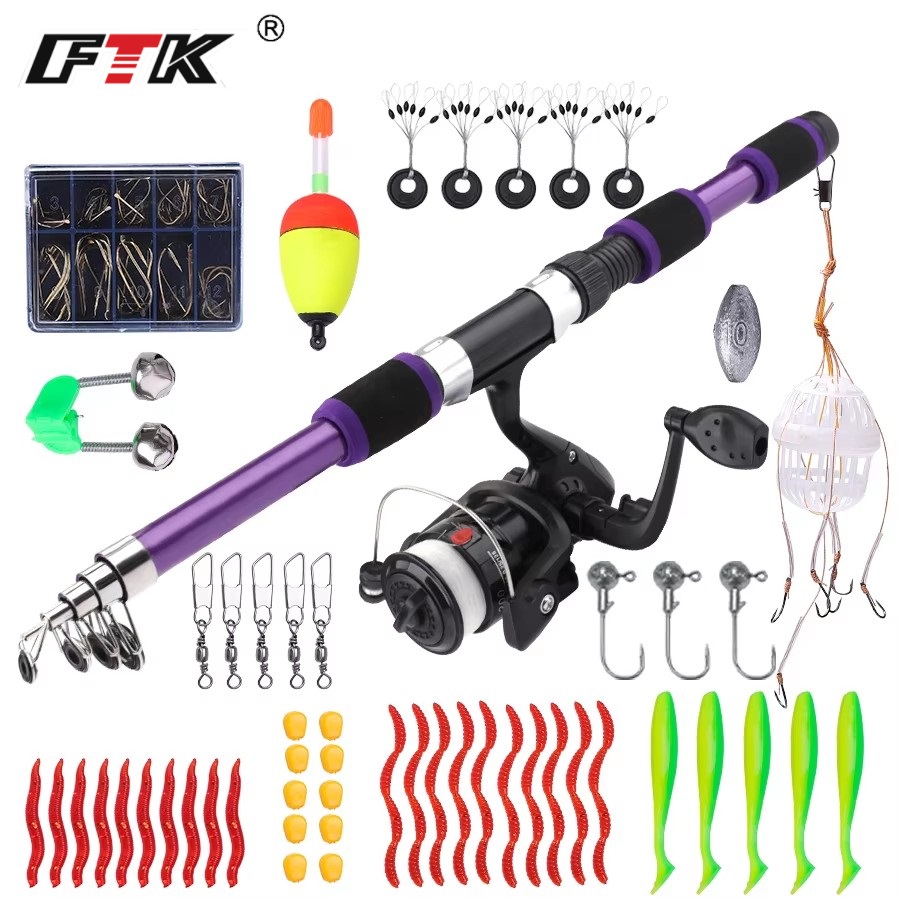 Fishing Rod Carbon Fiber - Zestaw wędkarski przenośny FTK 1.8M, wędka